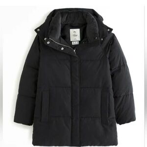 ABERCROMBIE & FITCH Ultra Midi Puffer Coat SZ XXL Black Winter Hooded Jacket